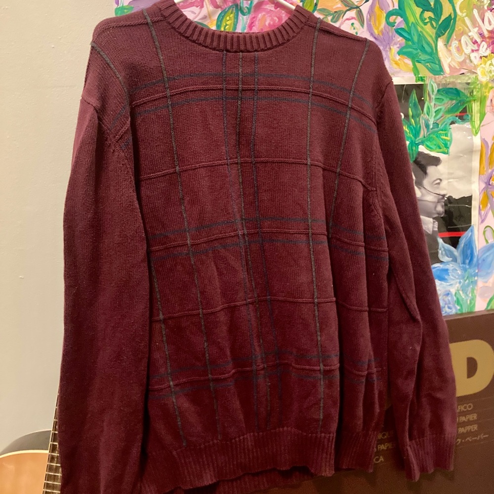 David Taylor Maroon Burgundy Striped Grandpa Sweater L SOLD